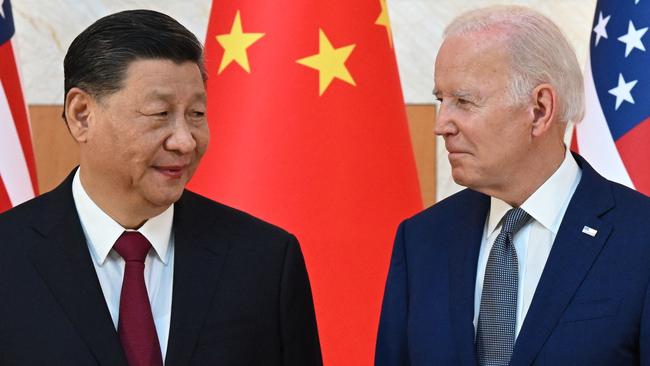 Chinese President Xi Jinping and his US counterpart Joe Biden meet at the G20 summit in Bali last November. Picture: AFP