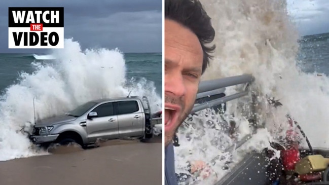 AFL legend's scary moment when cars get stuck in sea