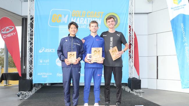 Gold Coast Marathon 2023 BRETT ROBINSON, KEIJIRO MOGI and CAMERON AVERY 1 July 2023 Southport Picture by Richard Gosling