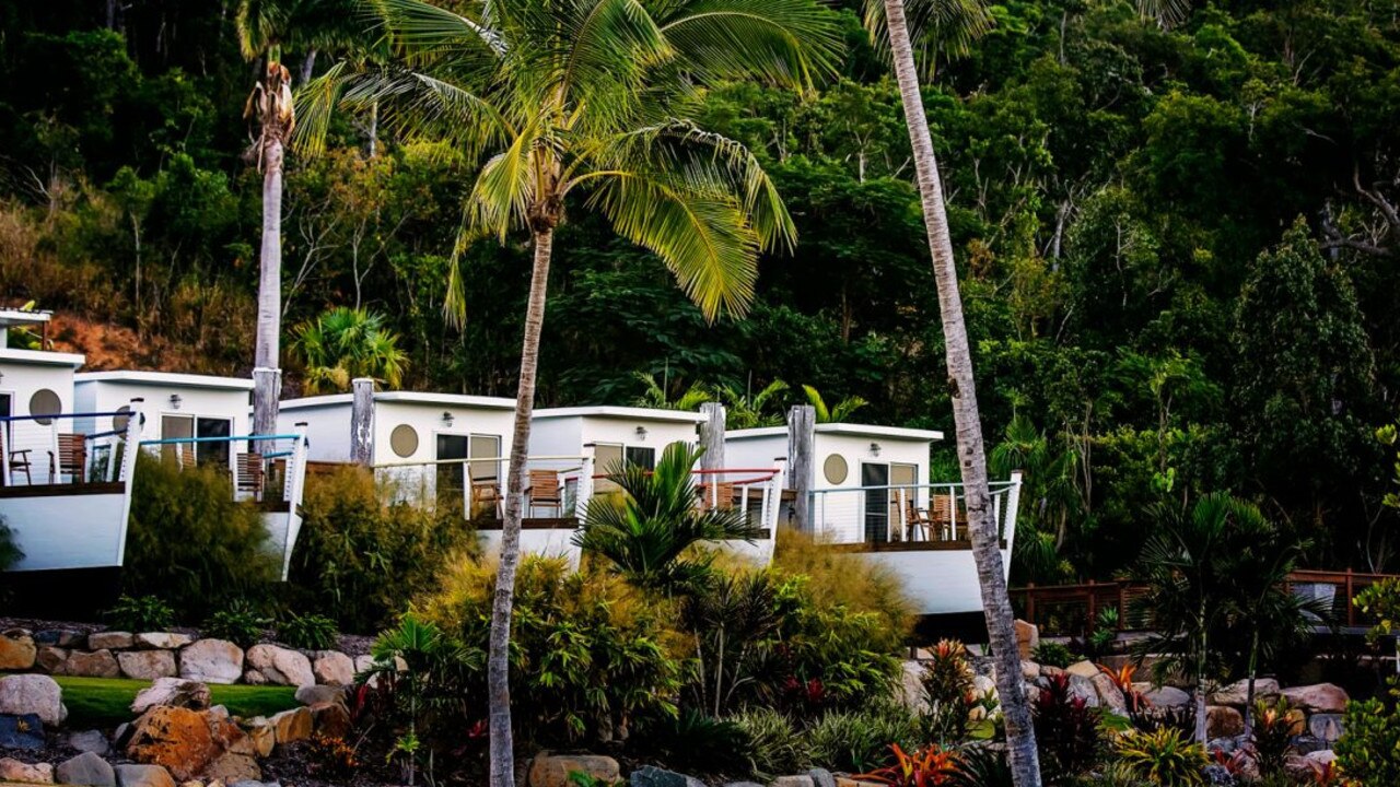 Its boat cabins all have ocean views. The palm trees came from The Pirates of the Caribbean movie.