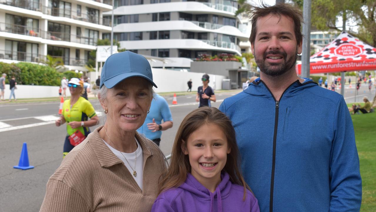 Cath Cole, Audrey Russell and Ryan Russell at the Sunshine Coast Ironman 70.3 at Mooloolaba 2022.