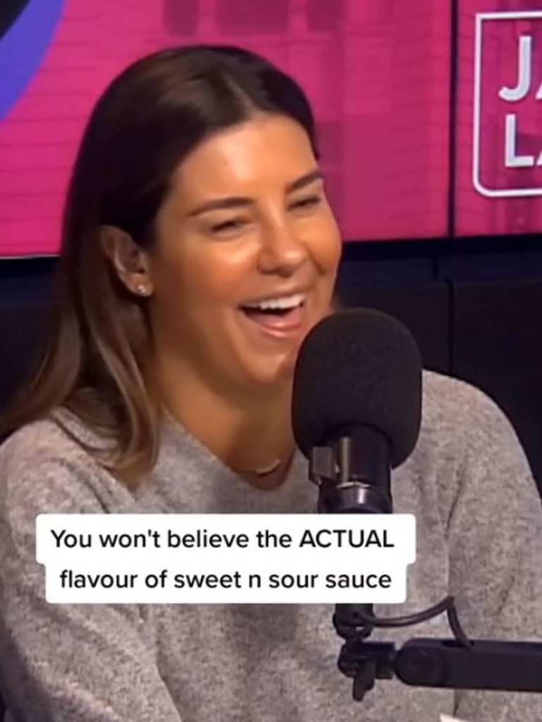 Lauren Philips revealed on her podcast with Jase Hawkins the dip got its flavour from apricots. Picture: TikTok/Jase &amp; Lauren Podcast