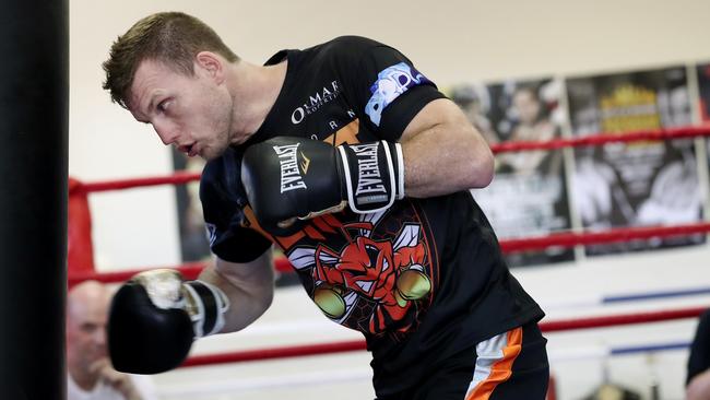 Jeff Horn works on the punching bag. Picture: Tara Croser