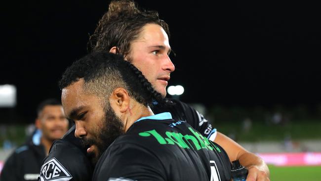 Siosifa Talakai and Nicho Hynes will share a bond forever having helped each other get over their Origin heartbreak. Picture: Jeremy Ng/Getty Images