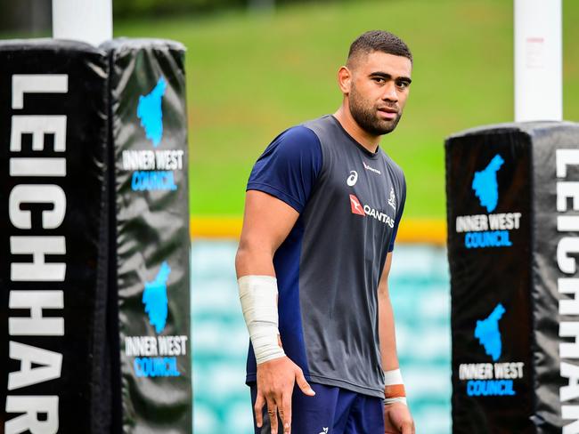 Qantas Wallabies training camp in Sydney ahead of the third Mitsubishi Estate Ireland Series Test Match at Allianz Stadium. Lukhan Tui during training at Leichhardt Oval. Photo: RUGBY.com.au/Stuart Walmsley