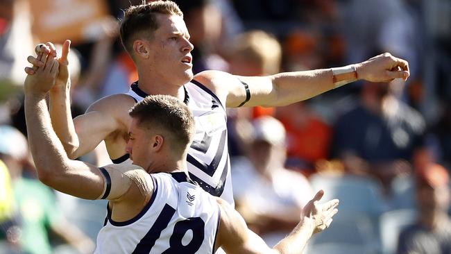 Matt Taberner was a dominant presence in attack for Fremantle against GWS. Picture: Ryan Pierse/Getty Images. 