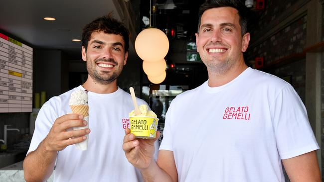 Alec and Paul Carney launching their new venture, Gelato Gemelli, in Mermaid Beach. Thursday January 2, 2025. Picture: John Gass.