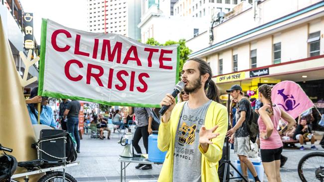 Eric Herbert at the Extinction Rebellion climate change protest through Brisbane CBD in 2020. Picture: Richard Walker