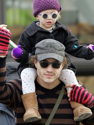 Heath Ledger takes his daughter Matilda Rose Ledger out on his shoulders for a walk in Soho, NYC. Picture: Supplied