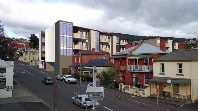 Artists impressions of a development proposed on Harrington St, Hobart. Credit: 6ty Architects. Building / development / application / construction / planning