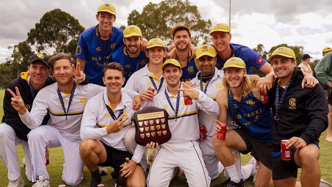 Old Carey celebrates its 2019-20 ECA Wright Shield flag. Picture: Supplied