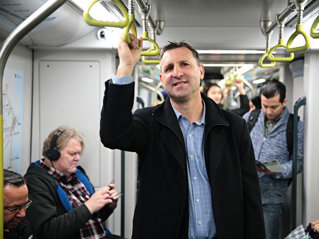 Commuter Phil Morrissey using the new Metro line from Tallawong station to Chatswood on the 27th of May 2019. Picture: Adam Yip