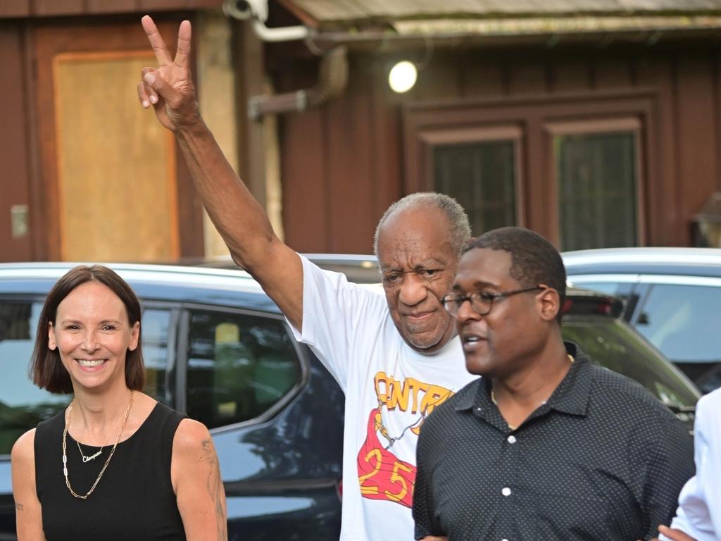 Bill Cosby was seen flashing a peace sign as he arrived home. Picture: Backgrid