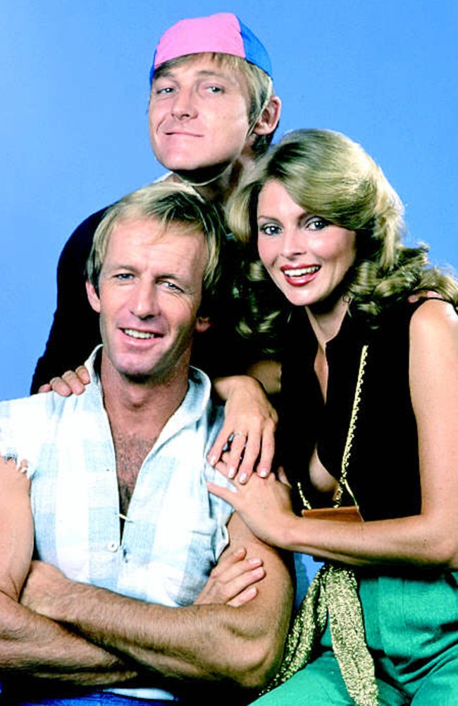 Paul Hogan with John Cornell and Delvene Delaney from The Paul Hogan Show.