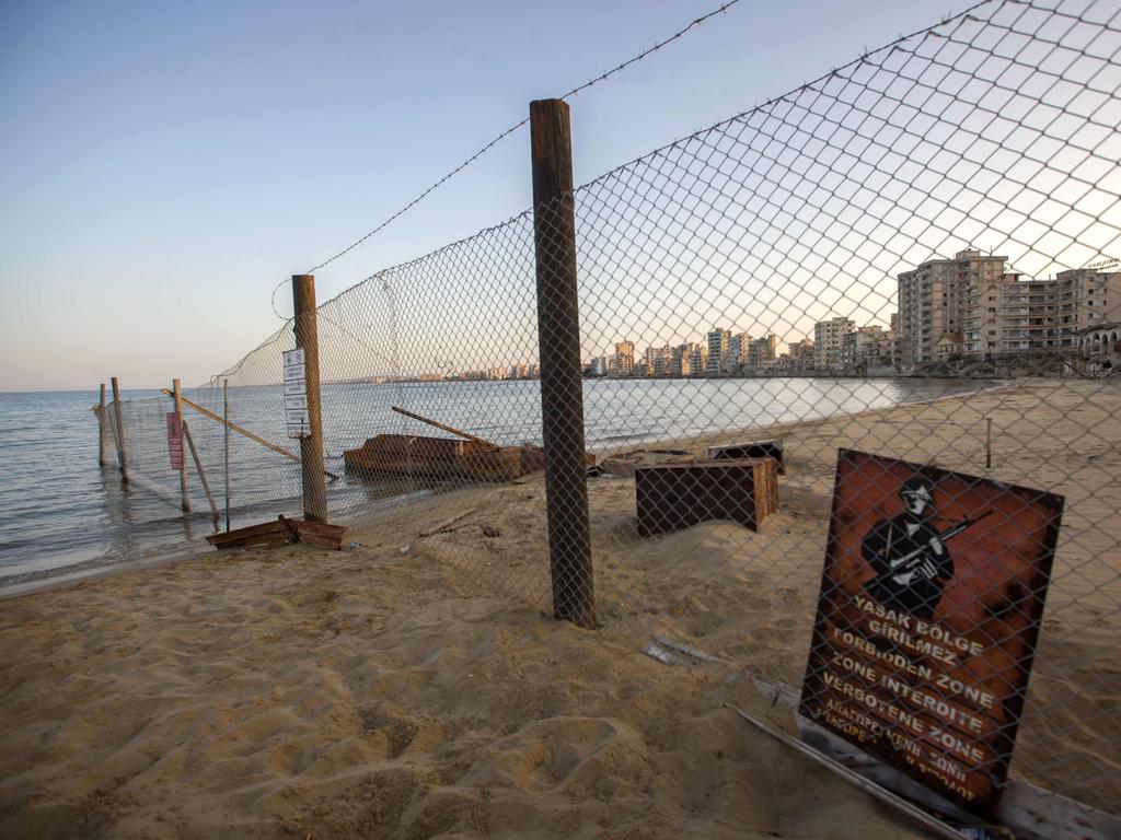 The fence surrounding the tourist area of Varosha in Cyprus’ Turkish-occupied north. Picture: Birol Bebek / AFP