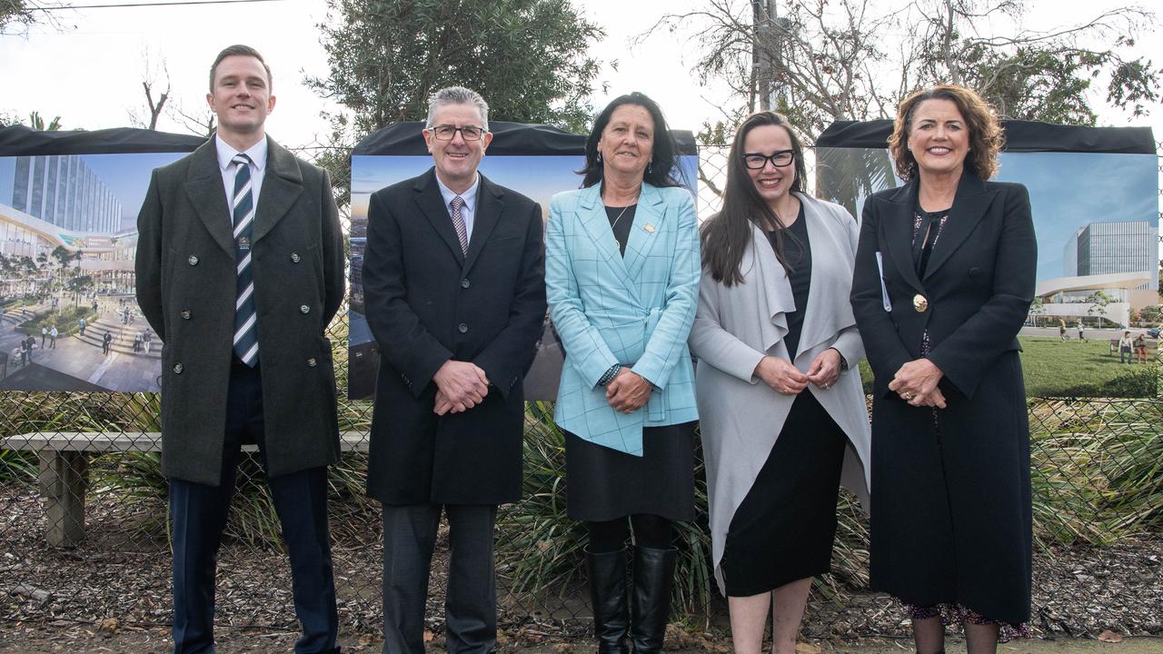 Geelong Convention and Exhibition Centre announcement in July. From left, Geelong mayor Trent Sullivan, Plenary Group Chairman John O’Rourke, Christine Couzens MP, former regional development minister Harriet Shing and Libby Coker MP. Picture: Brad Fleet