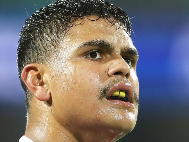 SYDNEY, AUSTRALIA - MARCH 15: Latrell Mitchell of the Roosters watches on during the round one NRL match between the Sydney Roosters and the South Sydney Rabbitohs at Sydney Cricket Ground on March 15, 2019 in Sydney, Australia. (Photo by Mark Kolbe/Getty Images)