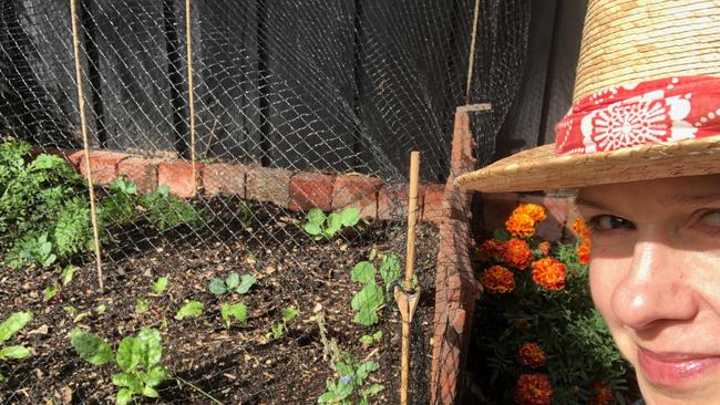 Wentworth's Kate Atkinson in her possum-proof vegetable garden. Pic: Kate Atkinson