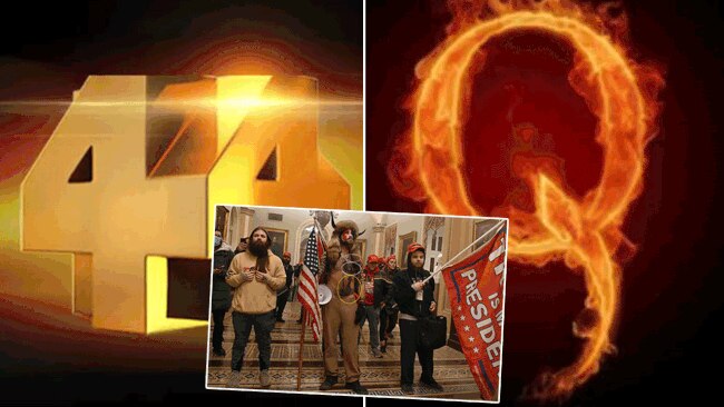 ABC's Four Corners, left, delved into QAnon, right, and its followers, like the protesters involved in the Capitol riots, inset, but missed the real story. Pictures: Supplied / AFP