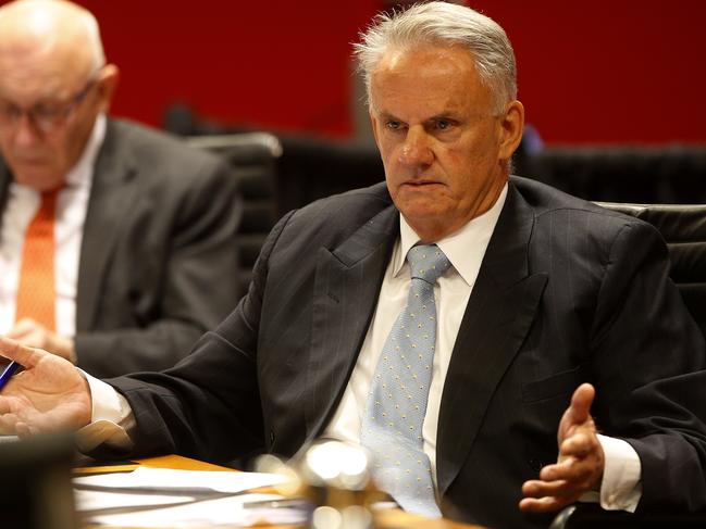 Mark Latham grills NSW Transport Secretary Josh Murray as he appears as a witness at the Public Accountability and Works Committee Hearing at Parliament House. Picture: John Appleyard