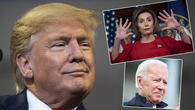 Donald Trump, main picture, may be central to the impeachment circus, but for Democrats Nancy Pelosi, top right, and Joe Biden, it may all prove to be an election sideshow. Pictures: AP/AP/AFP