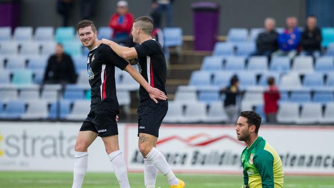 Joey Gibbs (left) back in 2015 playing for Blacktown City.