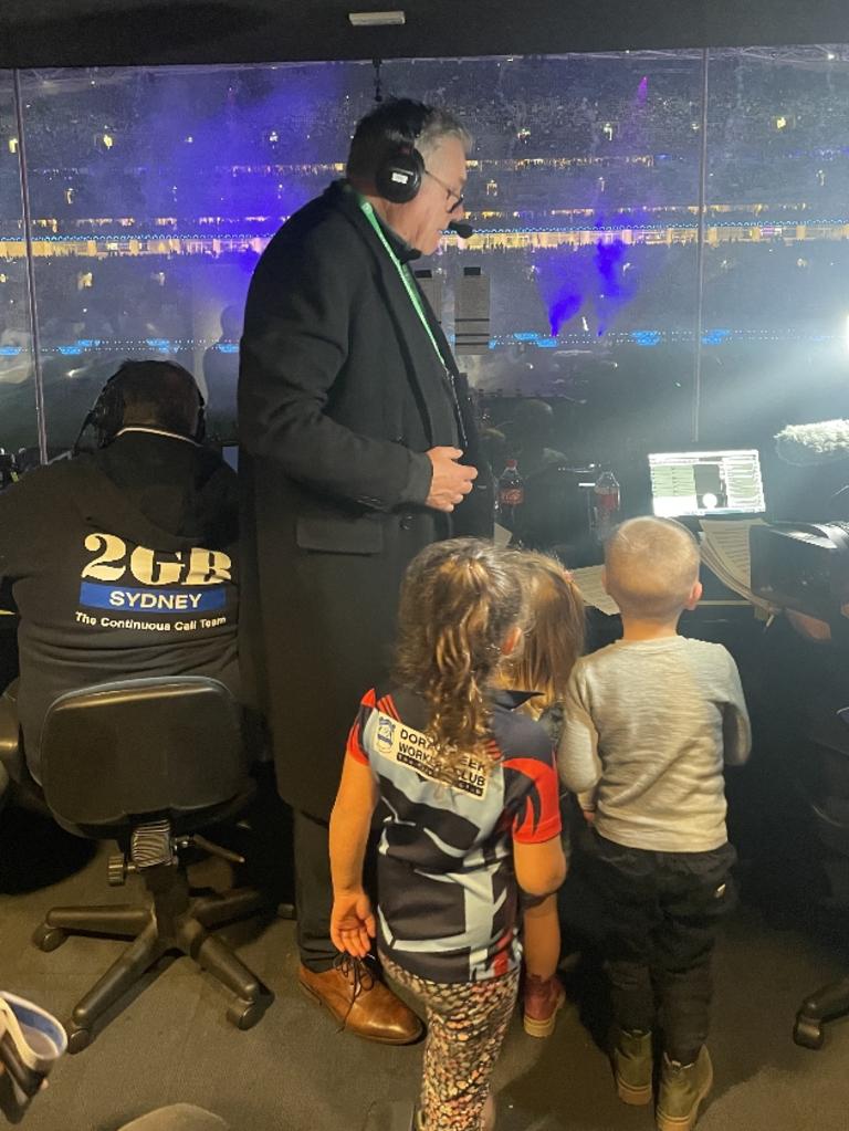 Broadcaster Ray Hadley with his grandkids at State of Origin III on Wednesday night at Accor Stadium. Picture: Supplied