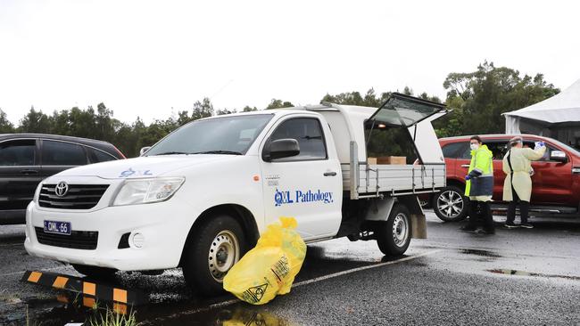 Contaminated bags of testing equipment is left in a carpark in Byron Bay. Picture: NCA NewsWire / Scott Powick