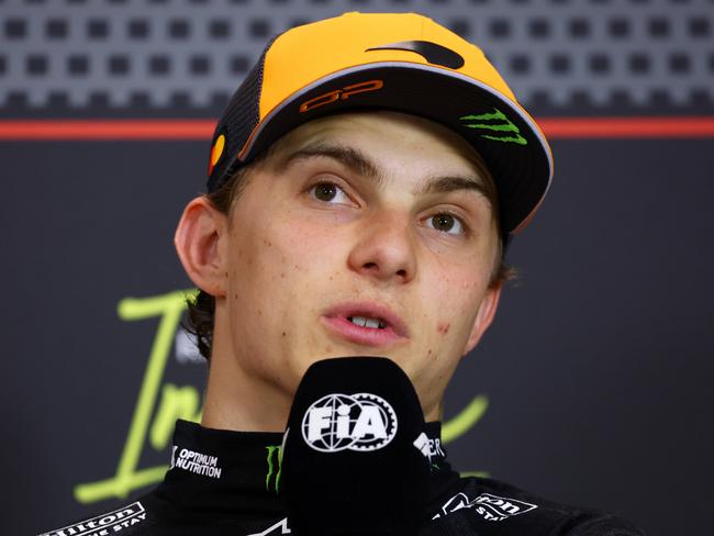 IMOLA, ITALY - MAY 18: Third placed Oscar Piastri of Australia and McLaren in the Drivers Press Conference during the F1 Grand Prix of Emilia-Romagna at Autodromo Internazionale Enzo e Dino Ferrari on May 18, 2025 in Imola, Italy. (Photo by Clive Rose/Getty Images)