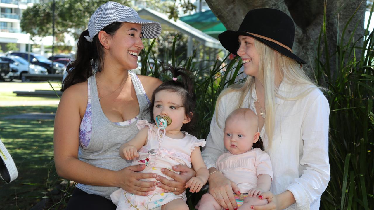 Locals Dalia Dinham with daughter Adeline 1,and Chloe Vogler with daughter Macie 3 months.. Picture Glenn Hampson