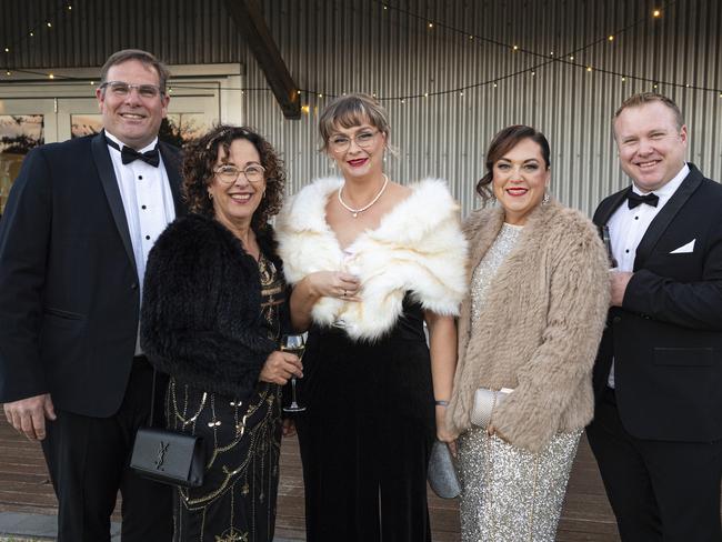 At LifeFlight Toowoomba Gala are (from left) Nathan James, Jane Barham, Rachel Wilson, Donna James and Brenton Wilson at The Goods Shed. Picture: Kevin Farmer