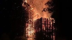 An old coal tower at Casino being destroyed by fire. Picture: Fire and Rescue NSW