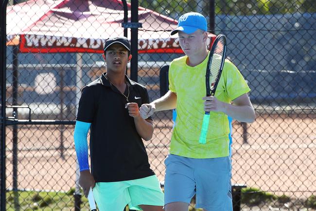 Action from the International Tennis Federation junior tournament at KDV on the Gold Coast. Picture: Tertius Pickard