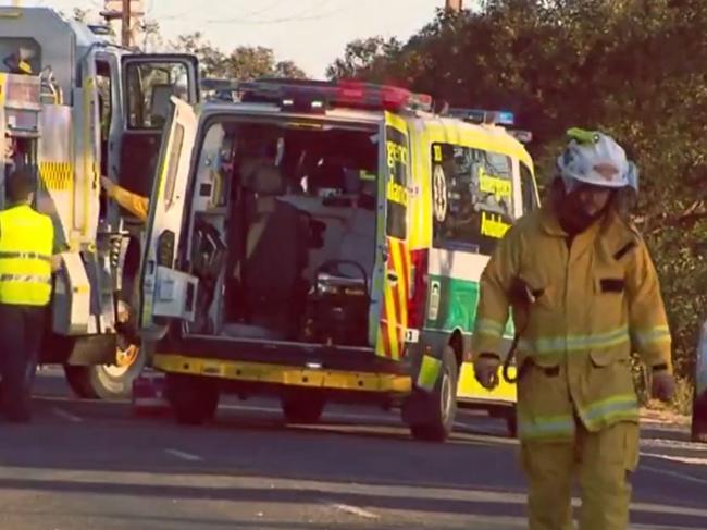 A car has slammed into a tree at high speed at Two Wells. Picture: 7NEWS