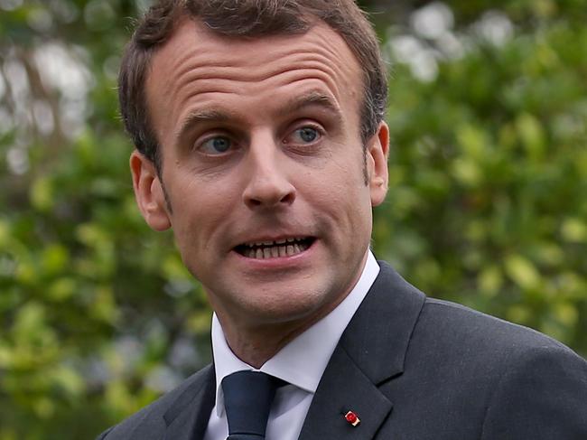 French President Emmanuel Macron holds a press conference with Australian Prime Minister Malcolm Turnbull at Kirribilli House in Sydney. Picture: Toby Zerna