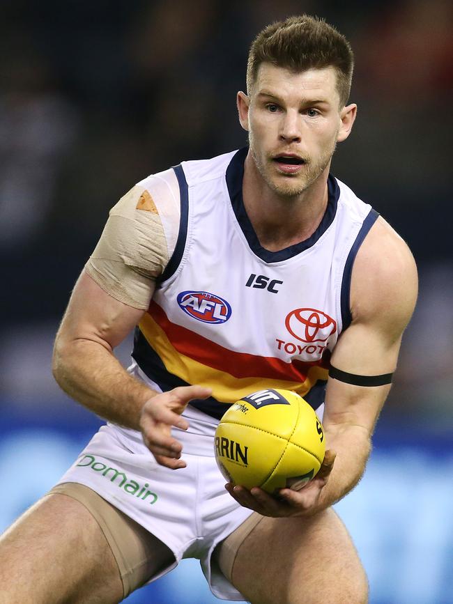 Adelaide's Bryce Gibbs playing against his old club Carltonat Etihad Stadium. Picture: Michael Klein