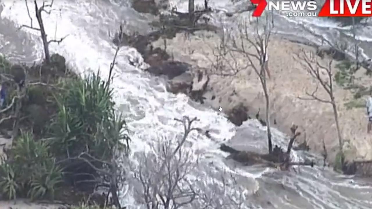 There has been a tidal breakthrough at Bribie Island for the first time in history. Picture: Channel 7