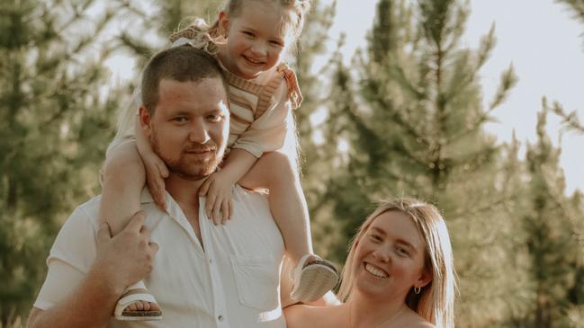 Tom Brownlie and Meg Cornhill are building a home in the new Lilywood Landings development at Caboolture. Pictured with Marley, 4.