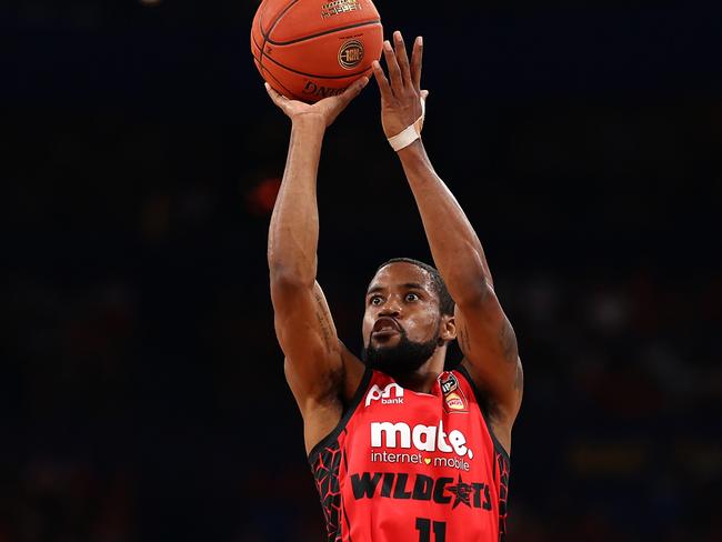 PERTH, AUSTRALIA - DECEMBER 01: Bryce Cotton of the Wildcats puts a shot up during the round 10 NBL match between Perth Wildcats and New Zealand Breakers at RAC Arena, on December 01, 2024, in Perth, Australia. (Photo by Paul Kane/Getty Images)