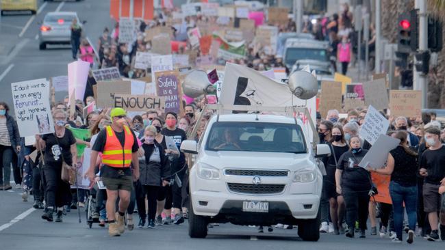 A rally in Geelong in 2021 calling for an end to gendered violence against women. Picture: Mark Wilson