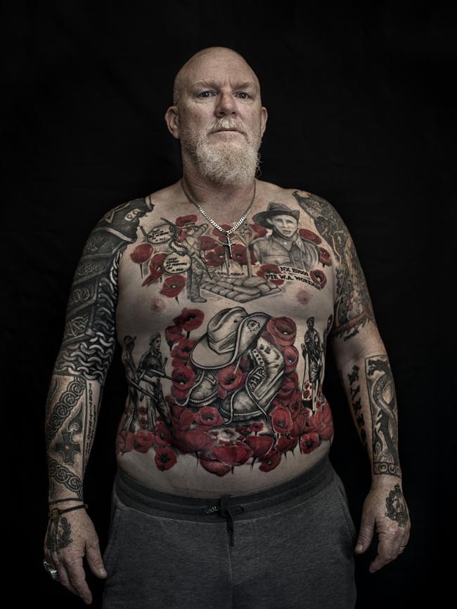 Tattoos, as this exhibition shows, are a means of dealing with trauma through inscribing it on the body, at once displaying its indelible scar and purging it through the experience of pain and the re-enactment of grief. Picture: Bob McKendry/Australian War Memorial