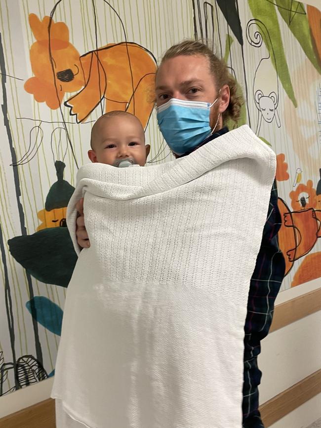 George van Essen with his dad Nic van Essen at the Royal Children’s Hospital in Melbourne. Picture: Supplied