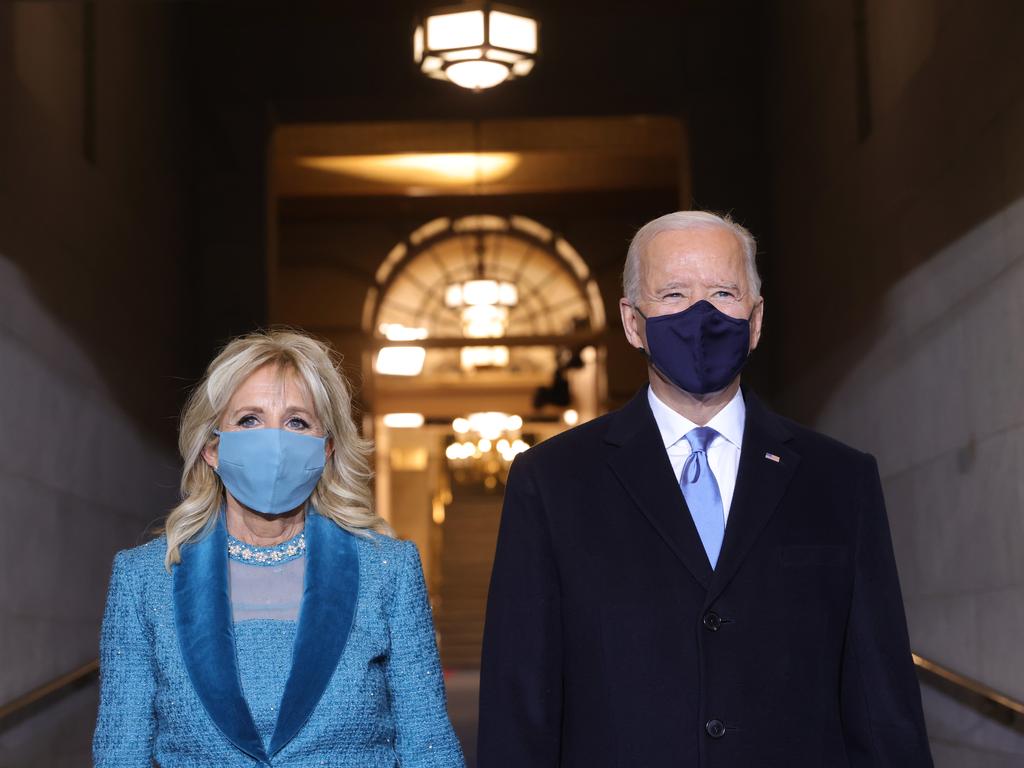 Joe Biden arrives for his inauguration as US President alongside his wife, Jill. Picture: Getty Images