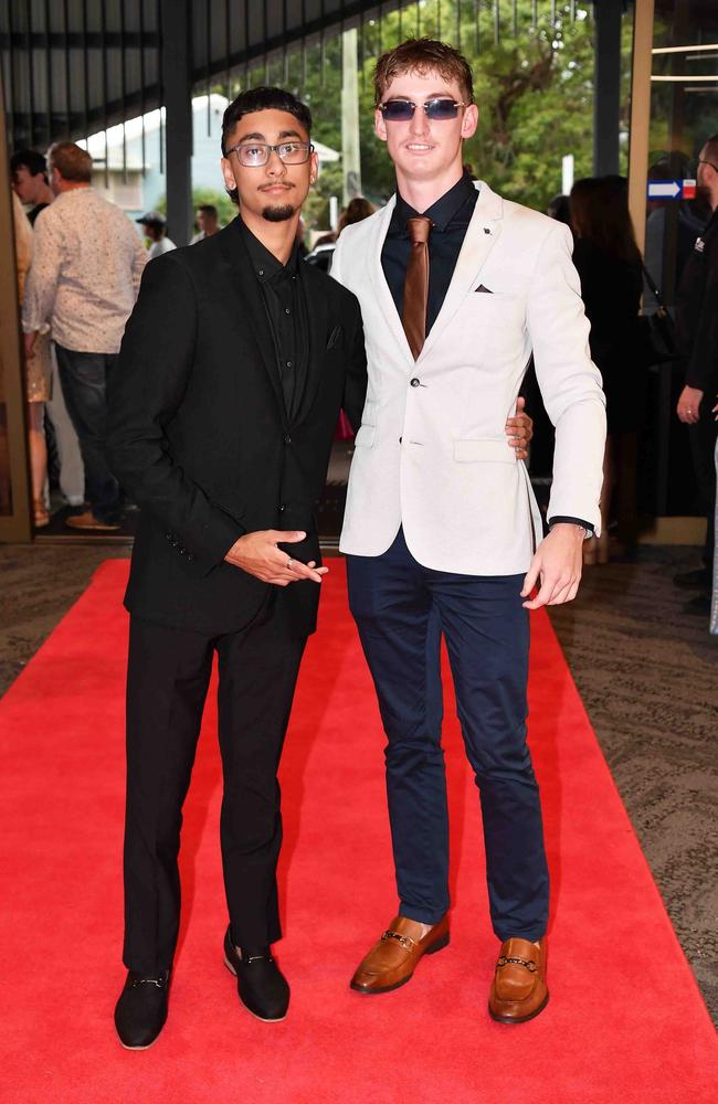 Shiv and Brock at Caloundra State High School formal. Picture: Patrick Woods.