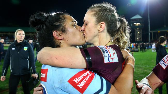 Partners Foliaki and Brown made the women’s Origin game a special night. (Adam Head)