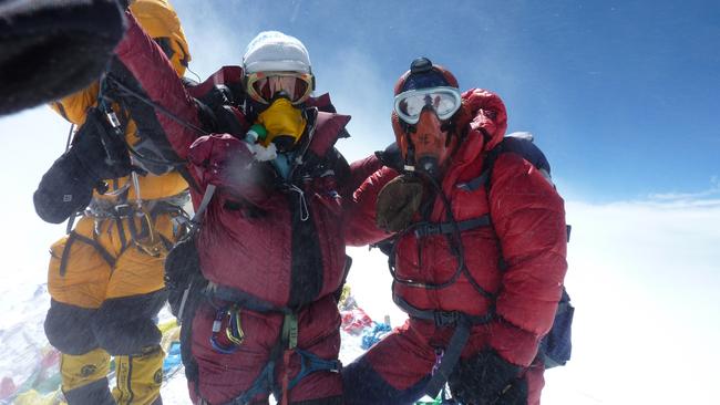 SA adventurers mountain climbers Katie Sarah with Sherpa Lhakpa at the summit of Mt Everest. – picture supplied