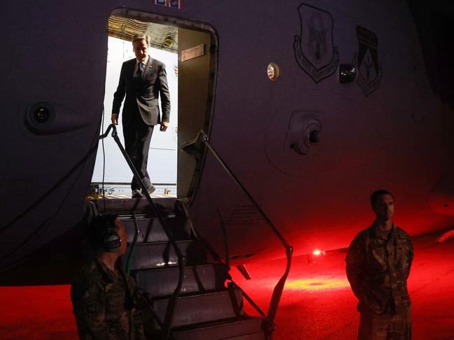 US Secretary of State Antony Blinken disembarks his plane in Amman during his visit to Jordan. Picture: AFP