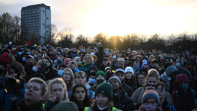 More than 100,000 people descended on wet and windy central Glasgow to protest. Picture: AFP