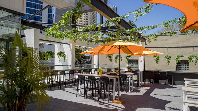 The new rooftop bar in Surfers Paradise called Skyline Rooftop Bar, above Waxy's. Picture: Jerad Williams