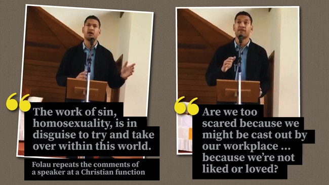 Israel Folau delivering his sermon on Sunday.